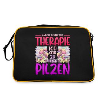 Pilzsammler Pilz Sucher - Retro Tasche - Schwarz/Gold - Hinten