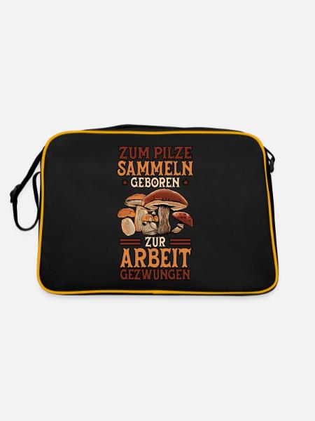 Pilzsammler Pilz Sucher - Retro Tasche - Schwarz/Gold - Hinten