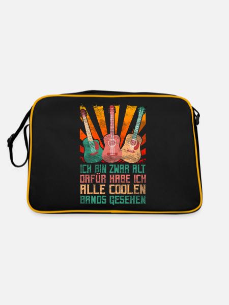 Rocker und Gitarrenliebhaber alle coolen Rockbands - Retro Tasche - Schwarz/Gold - Hinten
