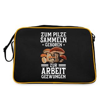 Pilzsammler Pilz Sucher - Retro Tasche - Schwarz/Gold - Hinten