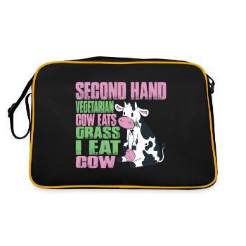 Second Hand Vegetarian, Cow Eats Grass, I Eat Cow - Retro Bag - black/gold - Back
