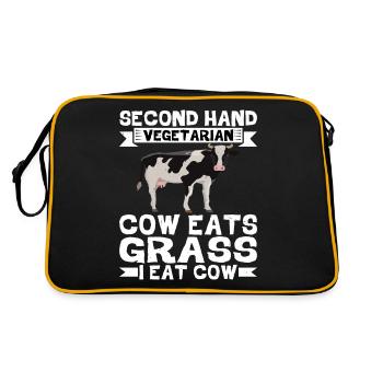 Second Hand Vegetarian, Cow Eats Grass, I Eat Cow2 - Retro Bag - black/gold - Back
