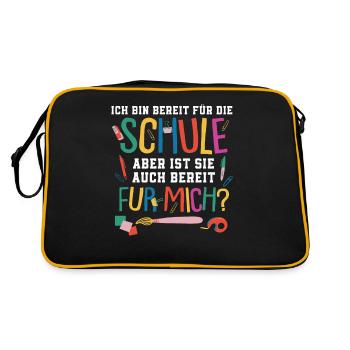 Einschulung Schule Ich Bin Bereit Für Die Schule - Retro Tasche - Schwarz/Gold - Hinten