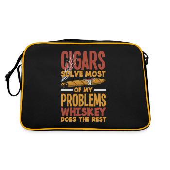 Zigarre Und Whiskey Zigarrenraucher Geschenk - Retro Tasche - Schwarz/Gold - Hinten