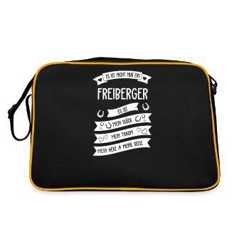 Mein Freiberger I Pony Pferde Motiv für Reiterin - Retro Tasche - Schwarz/Gold - Hinten
