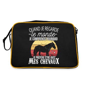 Cadeau Cheval Fille Préfère Être Avec Mes Chevaux - Sac Retro - noir/or - Dos