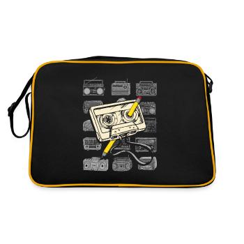 Cassette Crayon Vintage Cadeau 80s 90s Radio - Sac Retro - noir/or - Dos