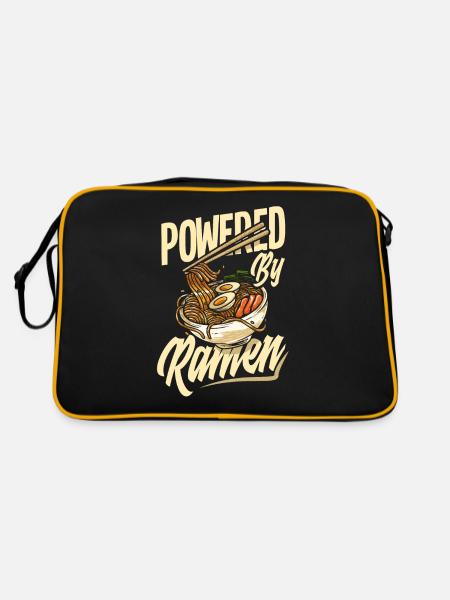 Powered By Ramen Lustiges Ramen Geschenk - Retro Tasche - Schwarz/Gold - Hinten
