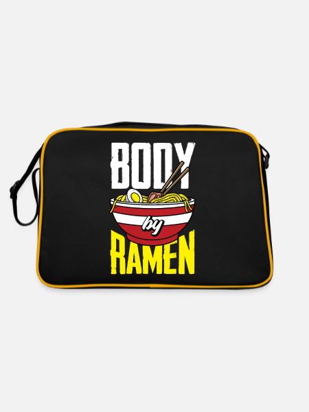 Lustiges Ramen Liebhaber Geschenk - Retro Tasche - Schwarz/Gold - Hinten