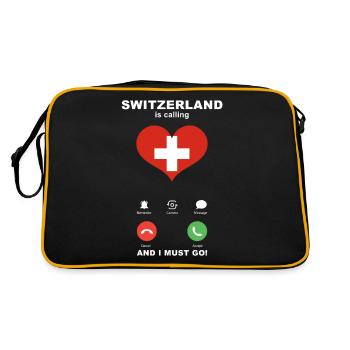 Schweiz is calling Schweiz Herz Souvenir - Retro Tasche - Schwarz/Gold - Hinten