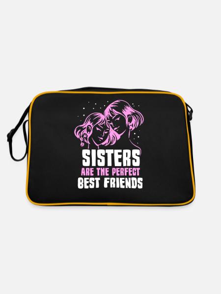 Schwestern Sind Die Perfekten Besten Freundinnen - Retro Tasche - Schwarz/Gold - Hinten