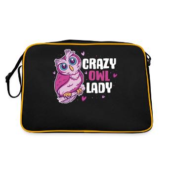 Crazy Owl Lady Eule Geschenk - Retro Tasche - Schwarz/Gold - Hinten