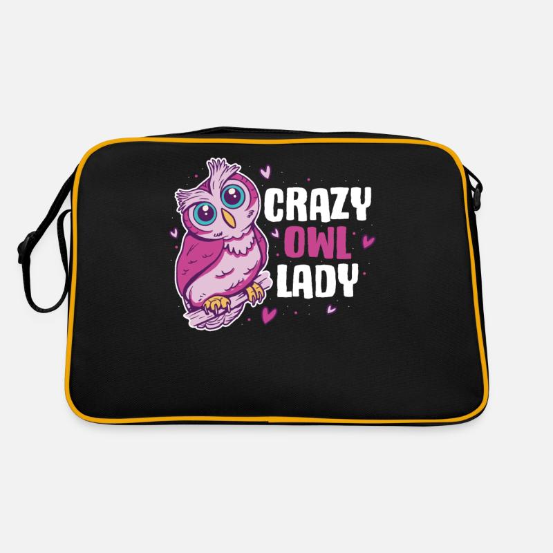 Crazy Owl Lady Eule Geschenk - Retro Tasche - Schwarz/Gold