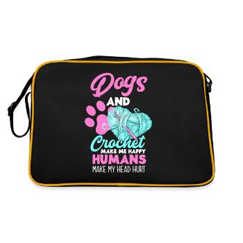 Crochet Dogs Hobby Gift - Retro Bag - black/gold - Back