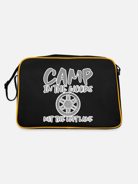 Camp In The Woods, Not The Left Lane - Retro Tasche - Schwarz/Gold - Hinten
