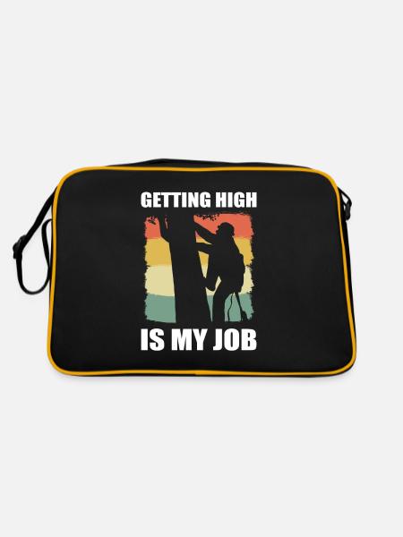 Baumpfleger Holzfäller Wald Forstwirtschaft Bäume - Retro Tasche - Schwarz/Gold - Hinten
