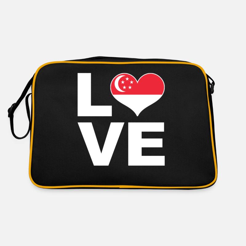 J’adore Singapour drapeau du cœur Singapour - Sac Retro - noir/or