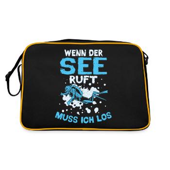 Wenn der See ruft muss ich los tauchen - Retro Tasche - Schwarz/Gold - Hinten