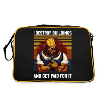 Ich zerstöre Häuser und werde dafür bezahlt für - Retro Tasche - Schwarz/Gold - Hinten