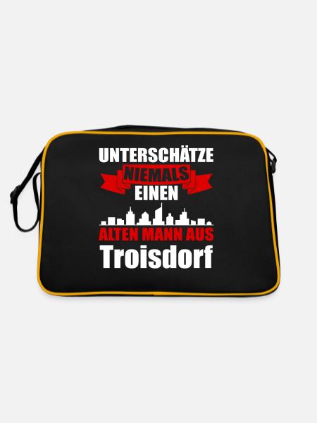 Unterschätze Niemals Einen Alten Mann Aus Troisdor - Retro Tasche - Schwarz/Gold - Hinten