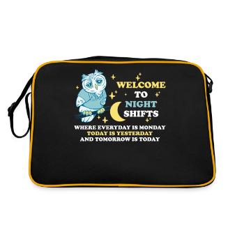 Welcome To Night Shifts Eule Geschenk - Retro Tasche - Schwarz/Gold - Hinten