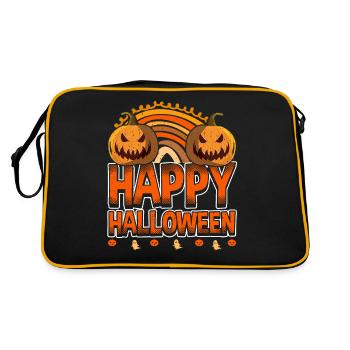Halloween Regenbogen Happy Hallowen mit Kürbis - Retro Tasche - Schwarz/Gold - Hinten