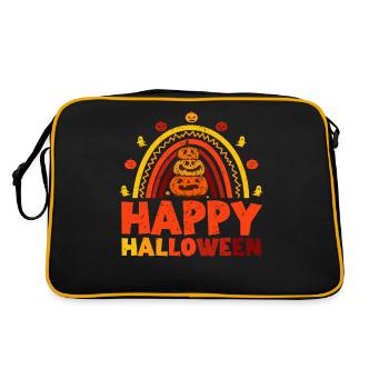 Halloween Regenbogen Happy Hallowen mit Kürbis - Retro Tasche - Schwarz/Gold - Hinten