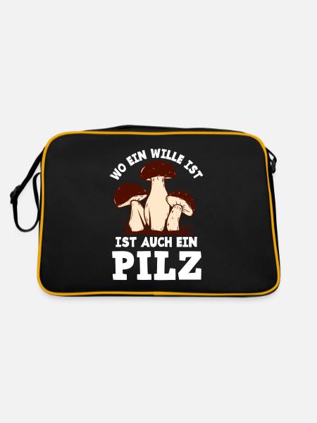 Wo Ein Wille Ist Ist Ein Pilz Lustiges Pilzsammler - Retro Tasche - Schwarz/Gold - Hinten