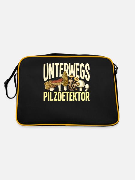 Unterwegs Pilzdetektor Lustiges Pilzsammler - Retro Tasche - Schwarz/Gold - Hinten