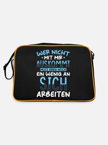 Lustiger Spruch Wer nicht mit mir Auskommt - Retro Tasche - Schwarz/Gold