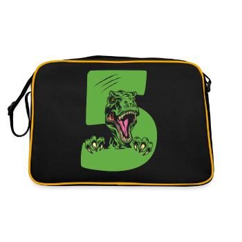 Kinder 5. Geburtstag 5 Jahre Dino Dinosaurier - Retro Tasche - Schwarz/Gold - Hinten