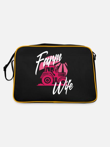 Bauer Landwirt Landwirtin Frau Ehefrau - Retro Tasche - Schwarz/Gold - Hinten