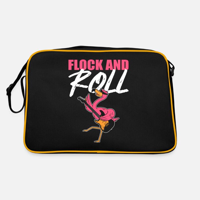 Flock n Roll Flamingo Rock and Roll - Retro Tasche - Schwarz/Gold