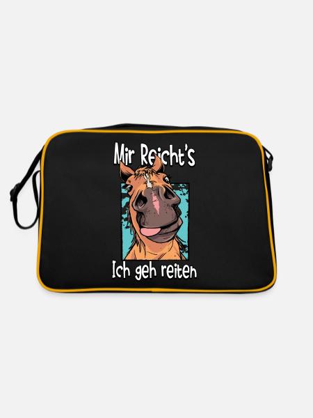Mir Reichts Ich Geh Reiten Pferde - Retro Tasche - Schwarz/Gold - Hinten