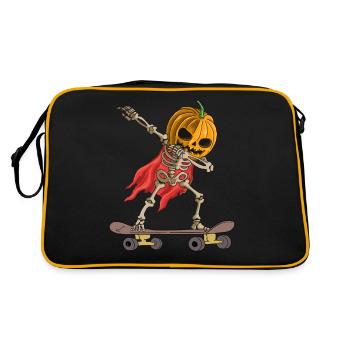 Halloween Skater Kürbis Skelett Dabbin - Retro Tasche - Schwarz/Gold - Hinten