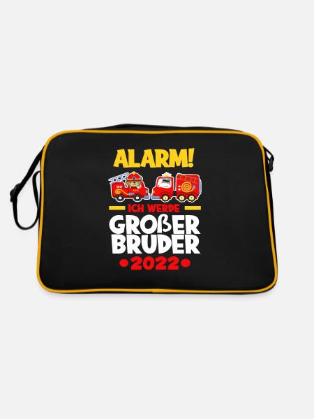 Feuerwehr Ich Werde Großer Bruder 2022 - Retro Tasche - Schwarz/Gold - Hinten