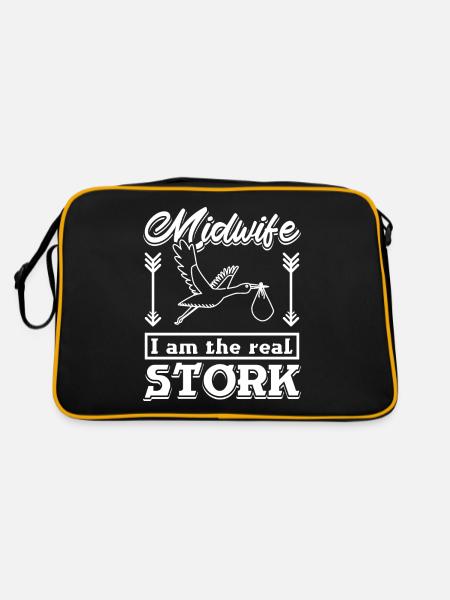 Sage-femme Je suis la vraie cigogne - Sac Retro - noir/or - Dos