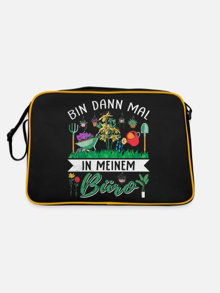Bin Dann Mal In Meinem Büro Für Hobbygärtner - Retro Tasche - Schwarz/Gold - Hinten