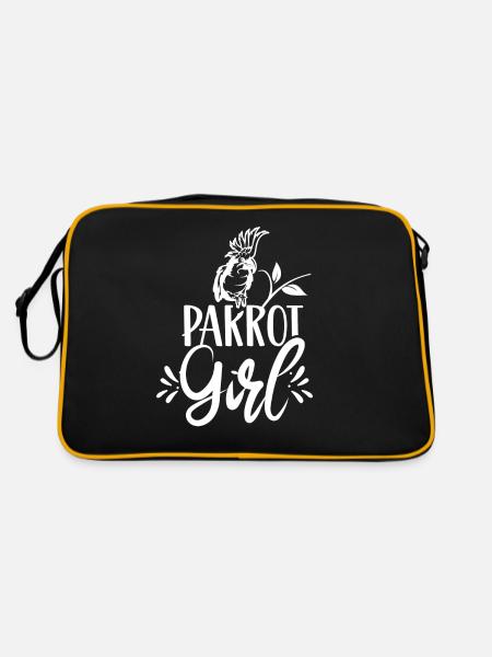 Papagei Mädchen Papageien Haustier Tier Süß - Retro Tasche - Schwarz/Gold - Hinten