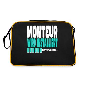 Monteur wird installiert - Retro Tasche - Schwarz/Gold - Hinten