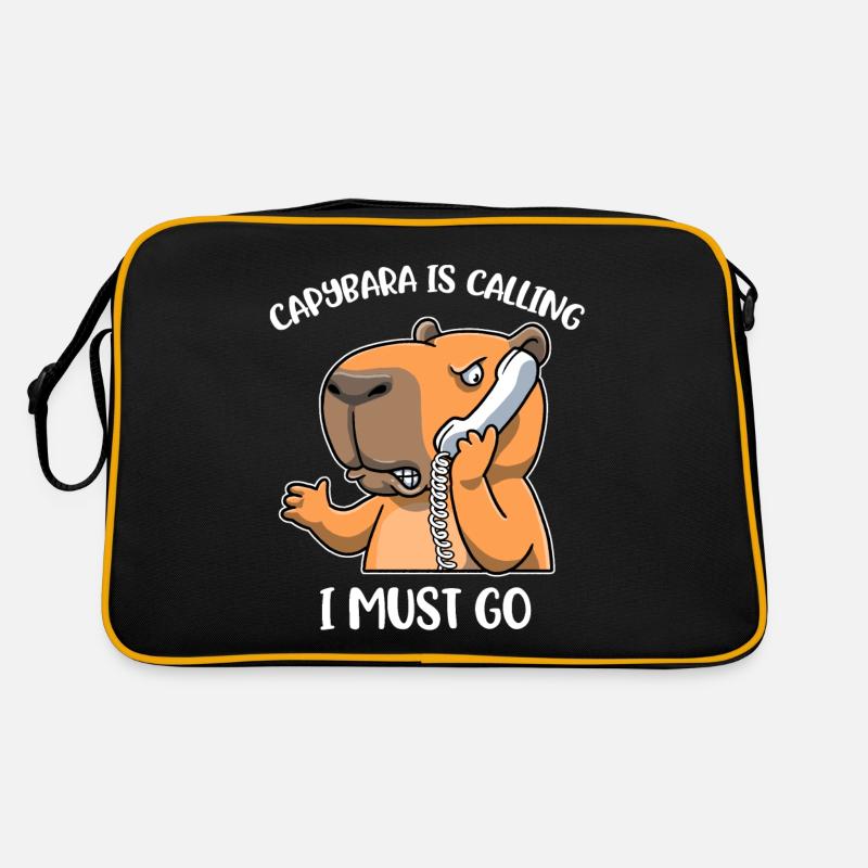 Capybara Is Calling Capybara Gift - Retro Bag - black/gold