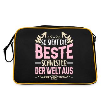 Beste Schwester Der Welt Aus Lustig Schwesterchen - Retro Tasche - Schwarz/Gold - Hinten