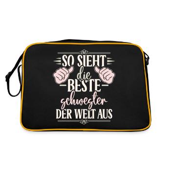 Beste Schwester Der Welt Aus Lustig Schwesterchen - Retro Tasche - Schwarz/Gold - Hinten