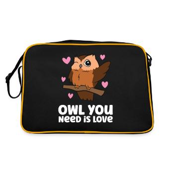 Eule Sie brauchen Liebe Niedliche Eule - Retro Tasche - Schwarz/Gold - Hinten