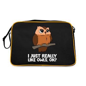 Owl Lover I Just Really Like Owls, Ok Niedliche - Retro Tasche - Schwarz/Gold - Hinten