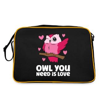 Eule Sie brauchen Liebe Niedliche Eule - Retro Tasche - Schwarz/Gold - Hinten