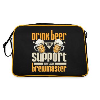 Drink beer and support your local brewmaster - Retro Tasche - Schwarz/Gold - Hinten