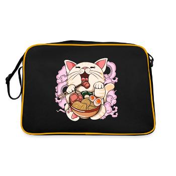 Ramen Eating Cat Kawaii Anime Baka Japanese - Retro Bag - black/gold - Back
