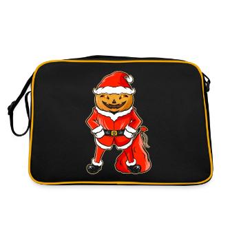 Pumpkin Man In Santa Costume Christmas Hallowxmas - Retro Tasche - Schwarz/Gold - Hinten