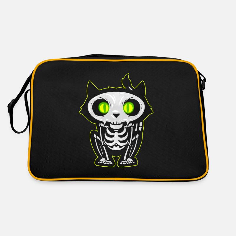 Scary Cat Skeleton With Glowing Eyes For Halloween Retro Tasche